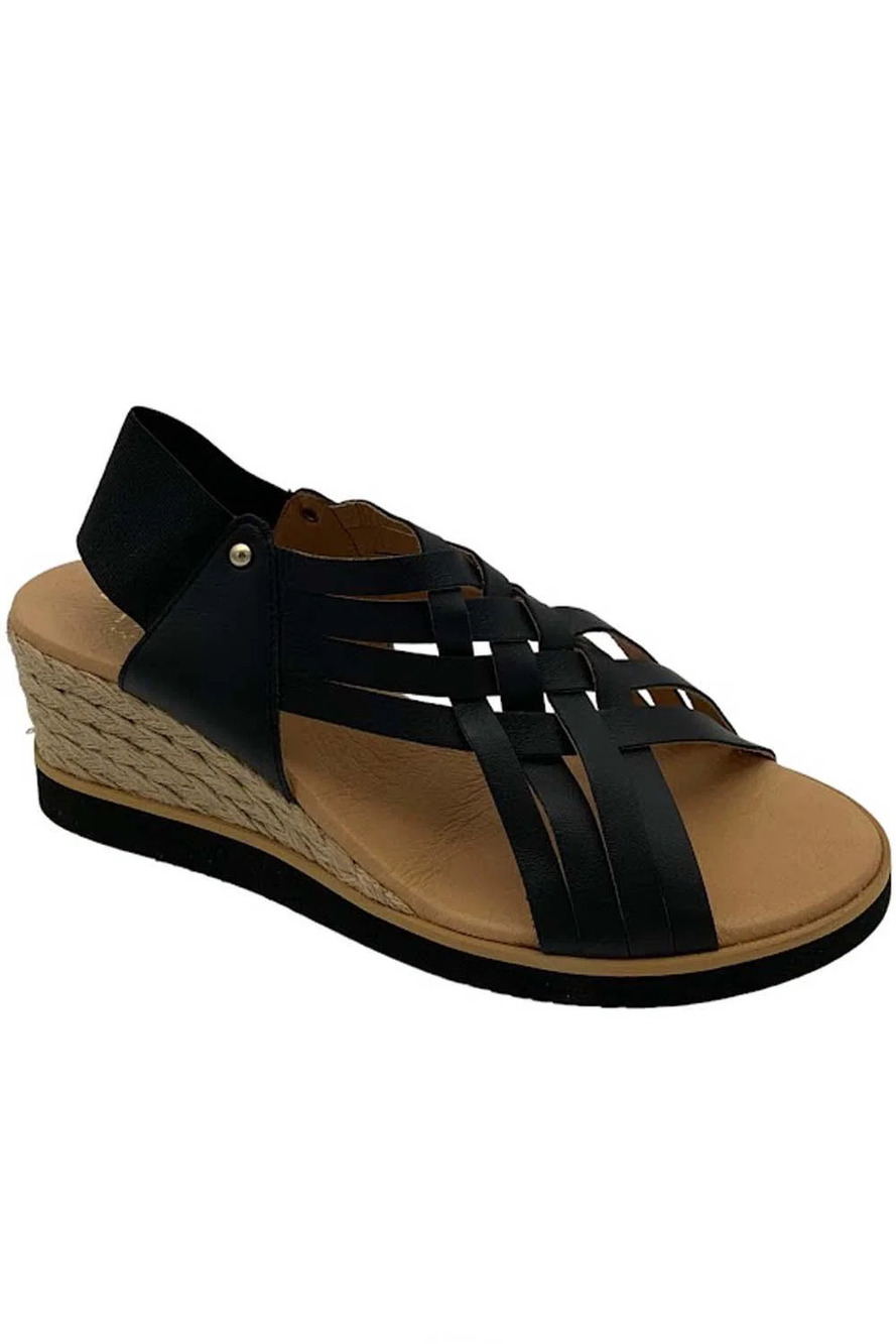 Pinaz Suede Leather Slide Espadrilles Black - Medium